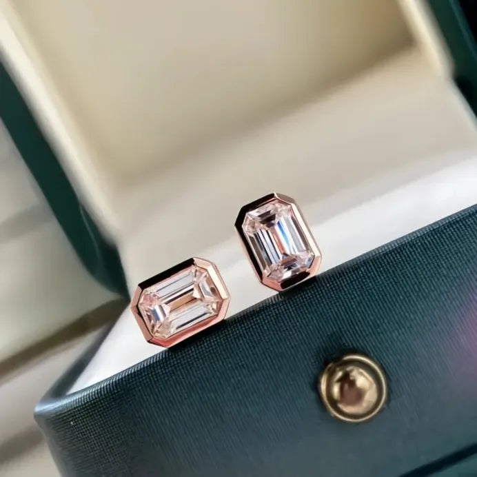 Geometric Stud Earrings for Women Gold Rose Gold Cubic Zirconia Jewelry