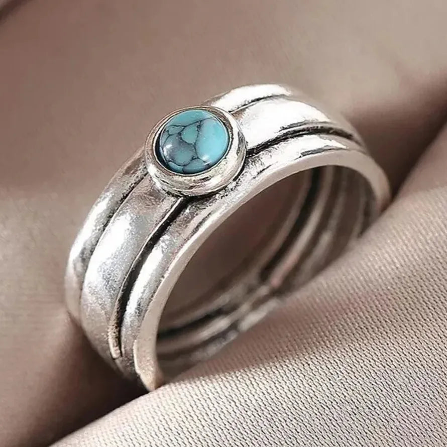 Imitation Turquoise Ring for Women Zinc Alloy Metal Boho Style Jewelry
