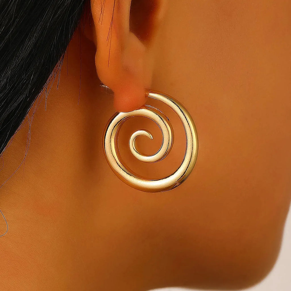 Waterproof Metal Spiral Stud Earrings for Women Stainless Steel Jewelry