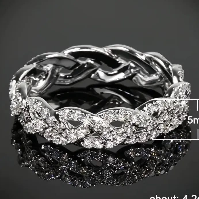 Geometric Cubic Zirconia Silver Twist Bridal Wedding Ring Elegant Band