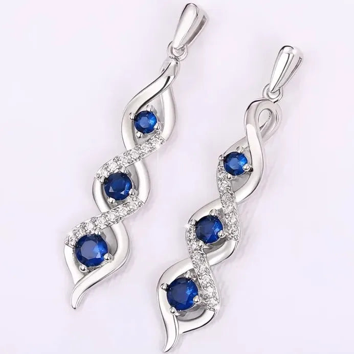 Luxury Blue White Cubic Zirconia Twist Drop Earrings for Women