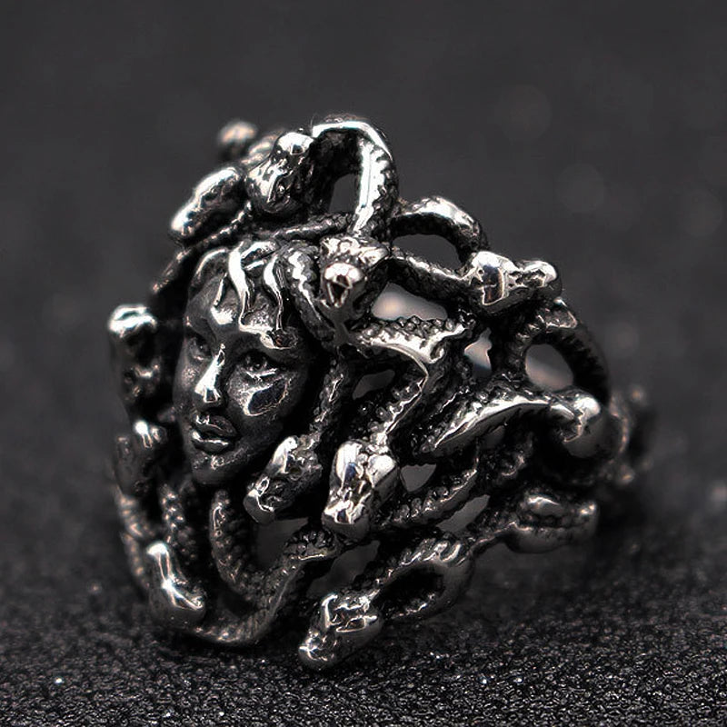 **Men Women Medusa Ring Stainless Steel Gothic Snake Hair Gorgon PunkBiker Jewelry**