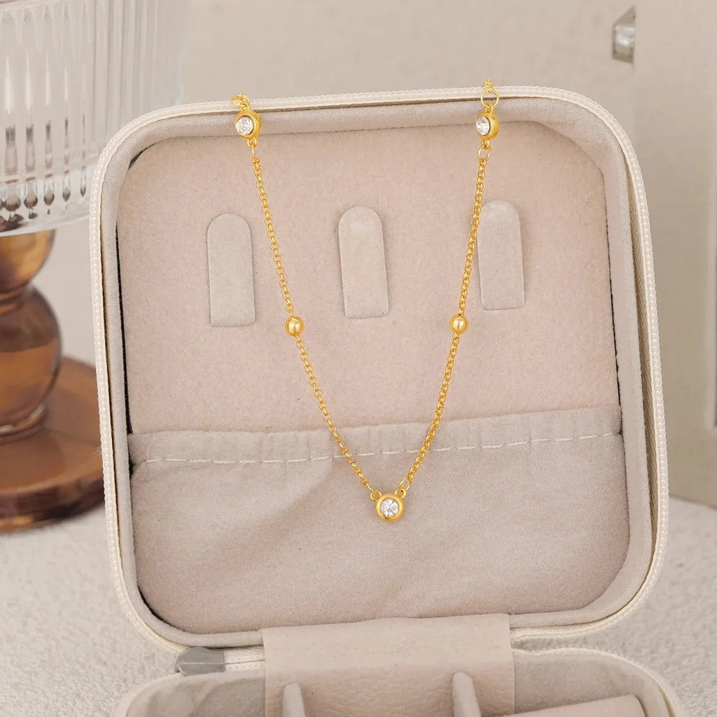 18K Gold Plated Stainless Steel Waterdrop Zircon Necklace for Women Gift