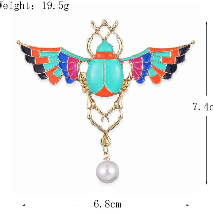Vintage Winged Scarab Brooch Egyptian Revival Beetle Pin Pearl Accessory