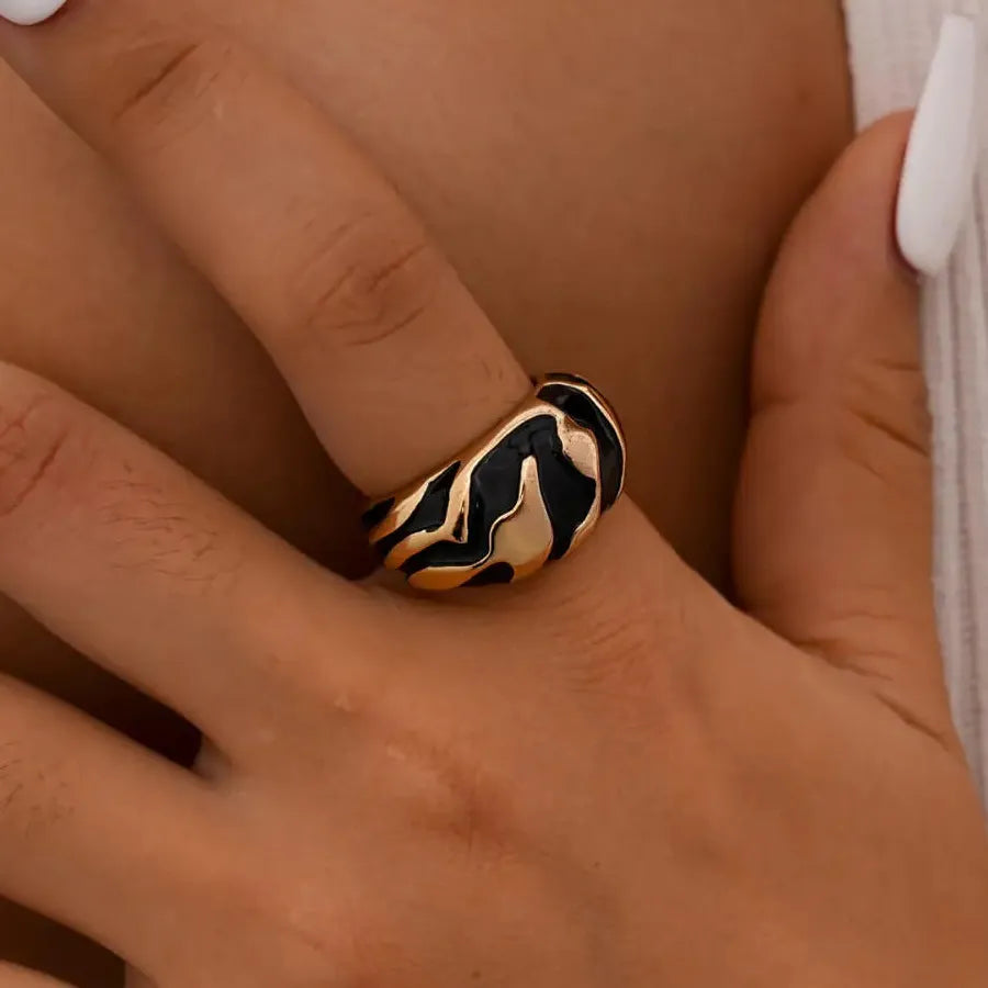 Vintage Gold Geometric Enamel Oil Drip Cocktail Ring for Women Men
