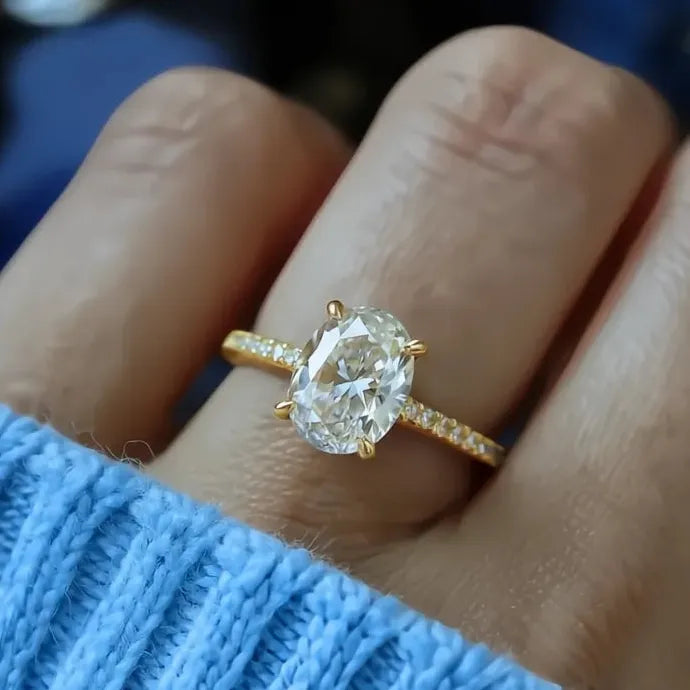 Oval CZ Cubic Zirconia Wedding Party Ring Brass Simple Design for Women