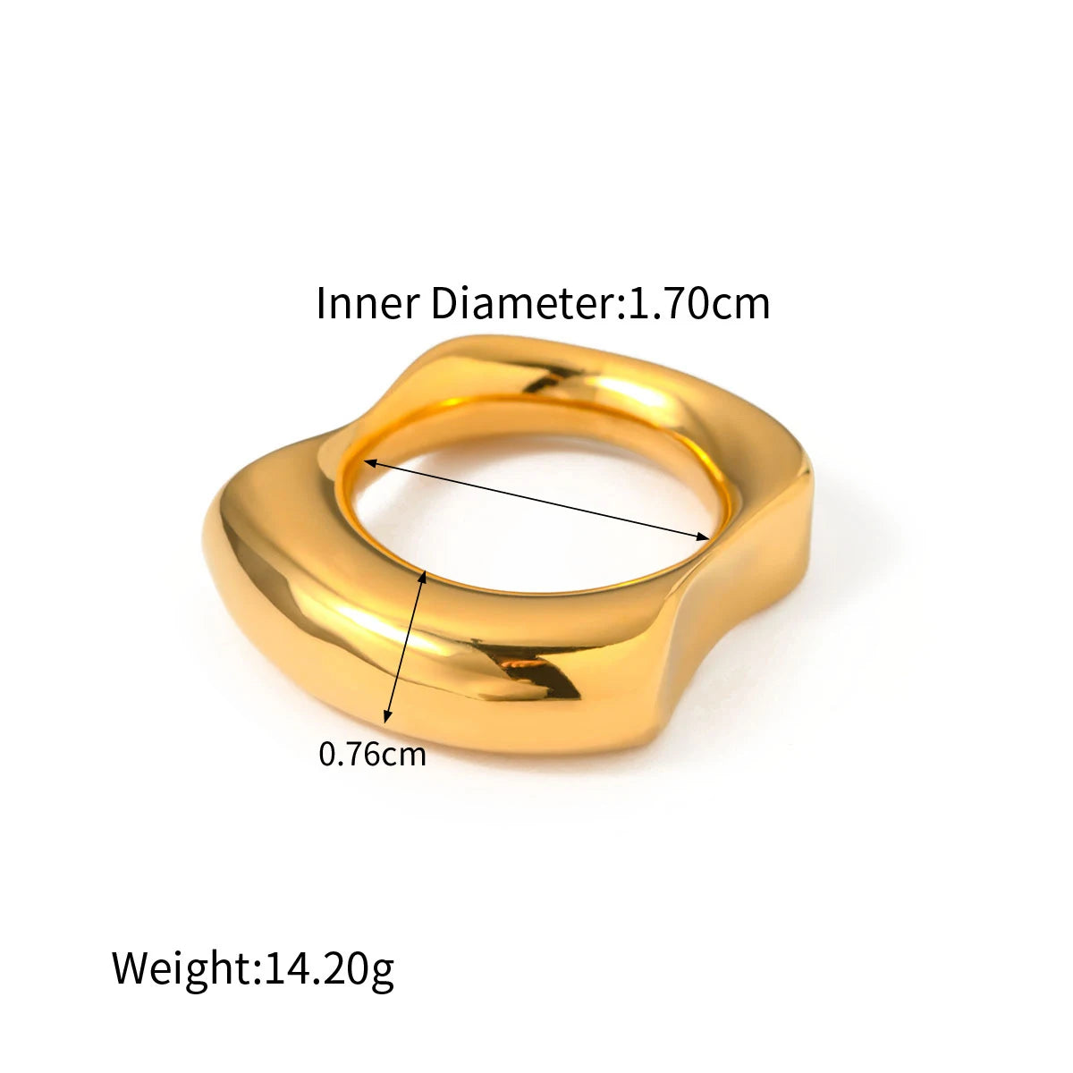 18k Gold Plated Geometric Chunky Stainless Steel Ring Unisex Gift