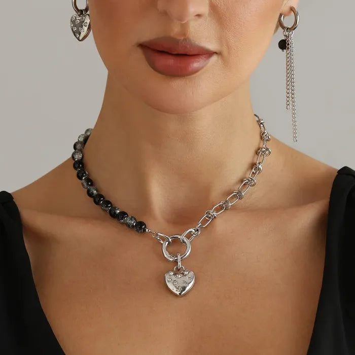 Thorn Heart Necklace Bracelet Earrings Set for Women Zinc Alloy Jewelry