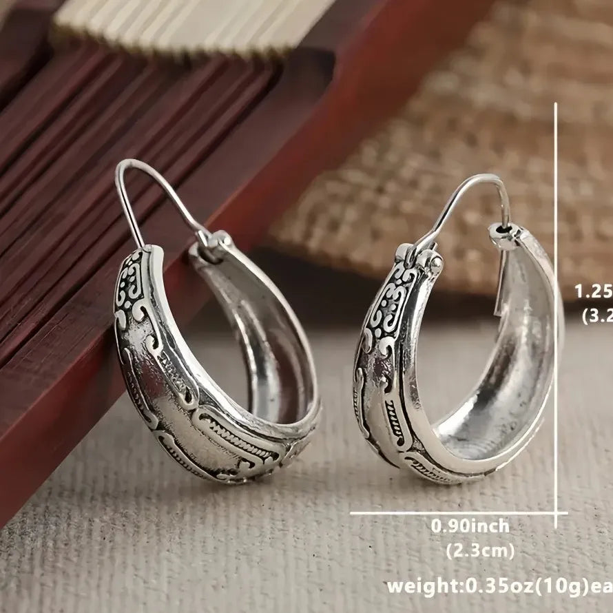 Wide Band Cutout Plant Pattern Zinc Alloy Hip Hop Punk Earrings for Women