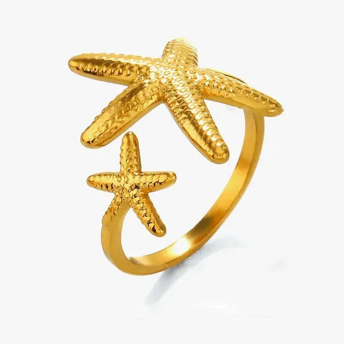 Adjustable Stainless Steel Starfish Ring for Women Men Gold Jewelry Gift