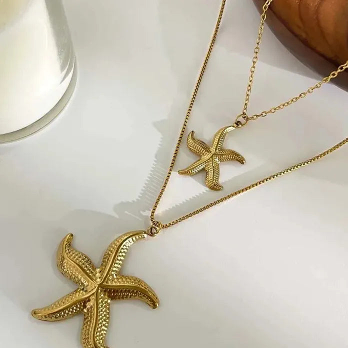 Stainless Steel Starfish Pendant Necklace for Women Gold Spiral Chain Jewelry