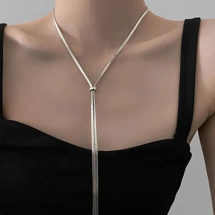 Vintage Gold Snake Chain Knot Tassel Necklace Women Punk Thick Metal Jewelry Gift