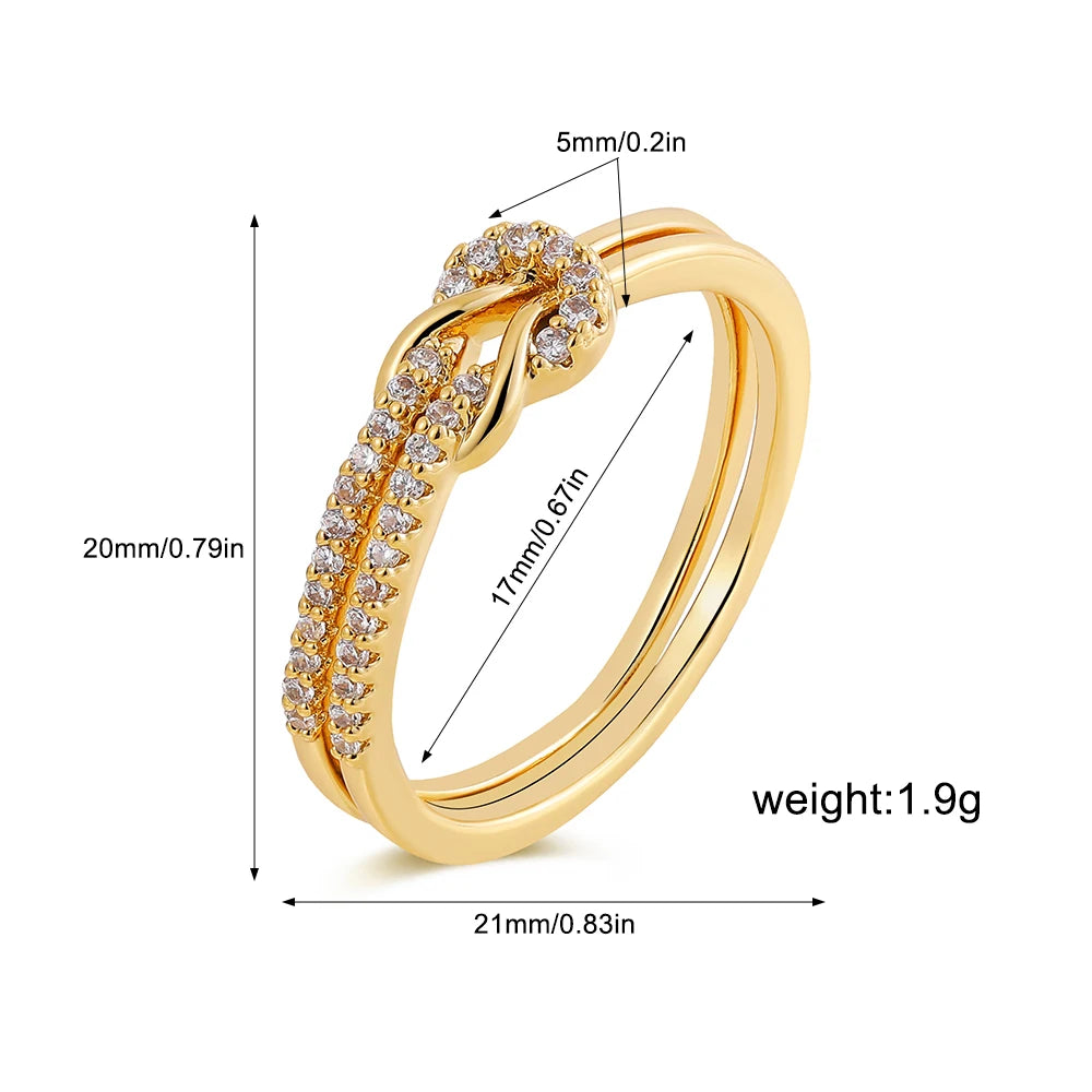 Bilayer Geometric Knot Couple Rings Waterproof Luxury Zircon Bride Engagement Jewelry
