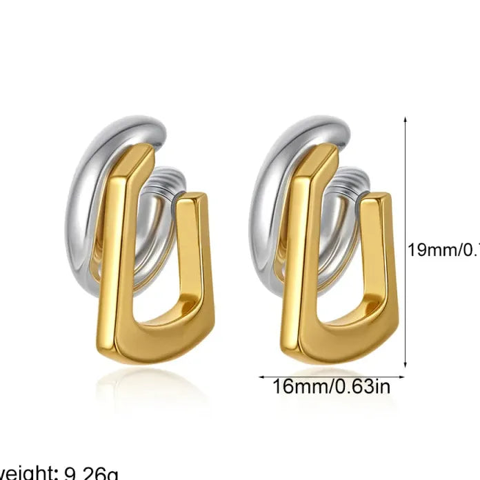 Gold Plated Double-Layer Chunky O-Shaped Hoop Earrings CZ Zircon Punk Jewelry