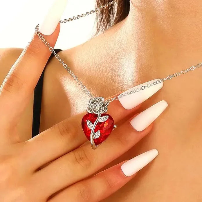 Gothic Red Heart Pendant Necklace Punk Love Flower Choker Y2K Jewelry