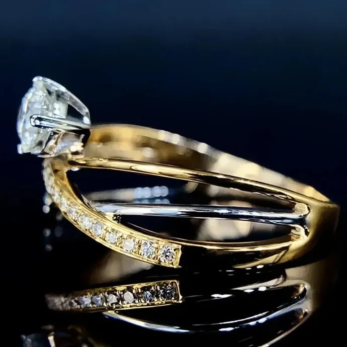Irregular Cross Brass Ring with Sparkling Cubic Zirconia Wedding Jewelry