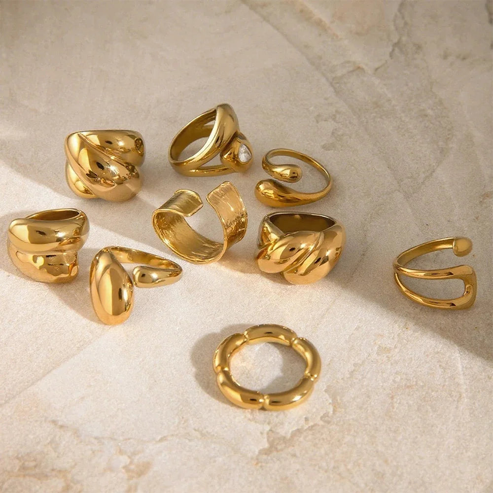 18K Gold Plated Geometric Zircon Chunky Dome Wide Knuckle Ring for Women