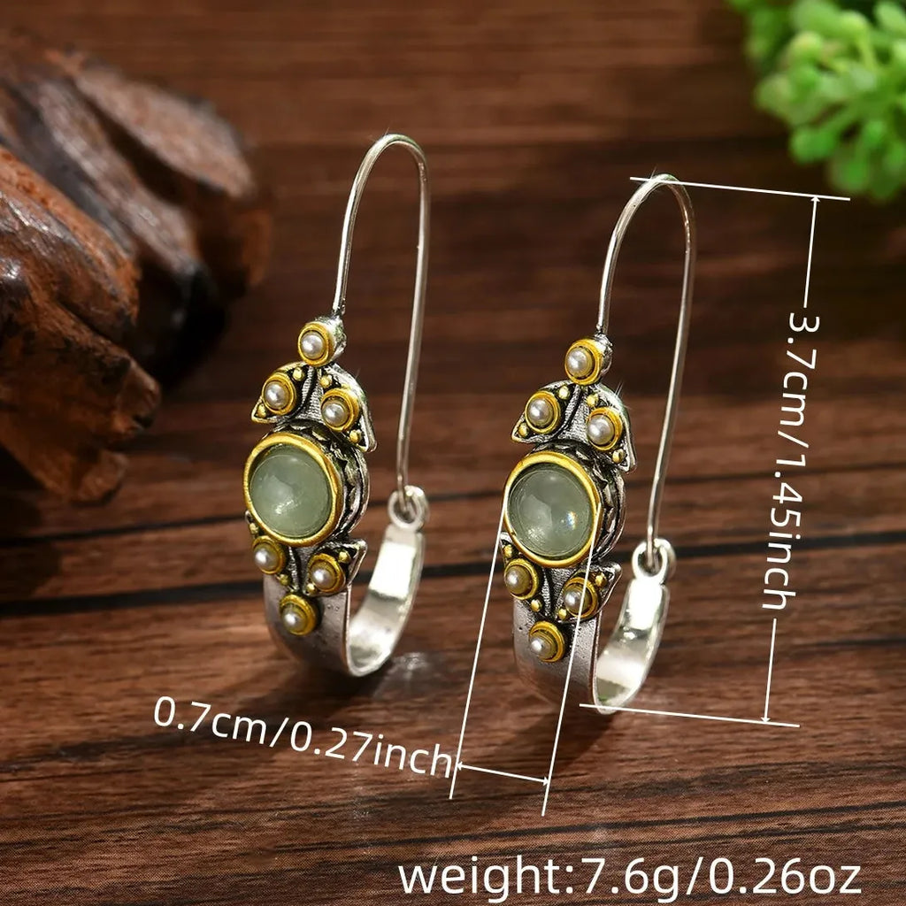 Retro Bohemian Copper Pearl Ring and Geometric Earrings Set for Women