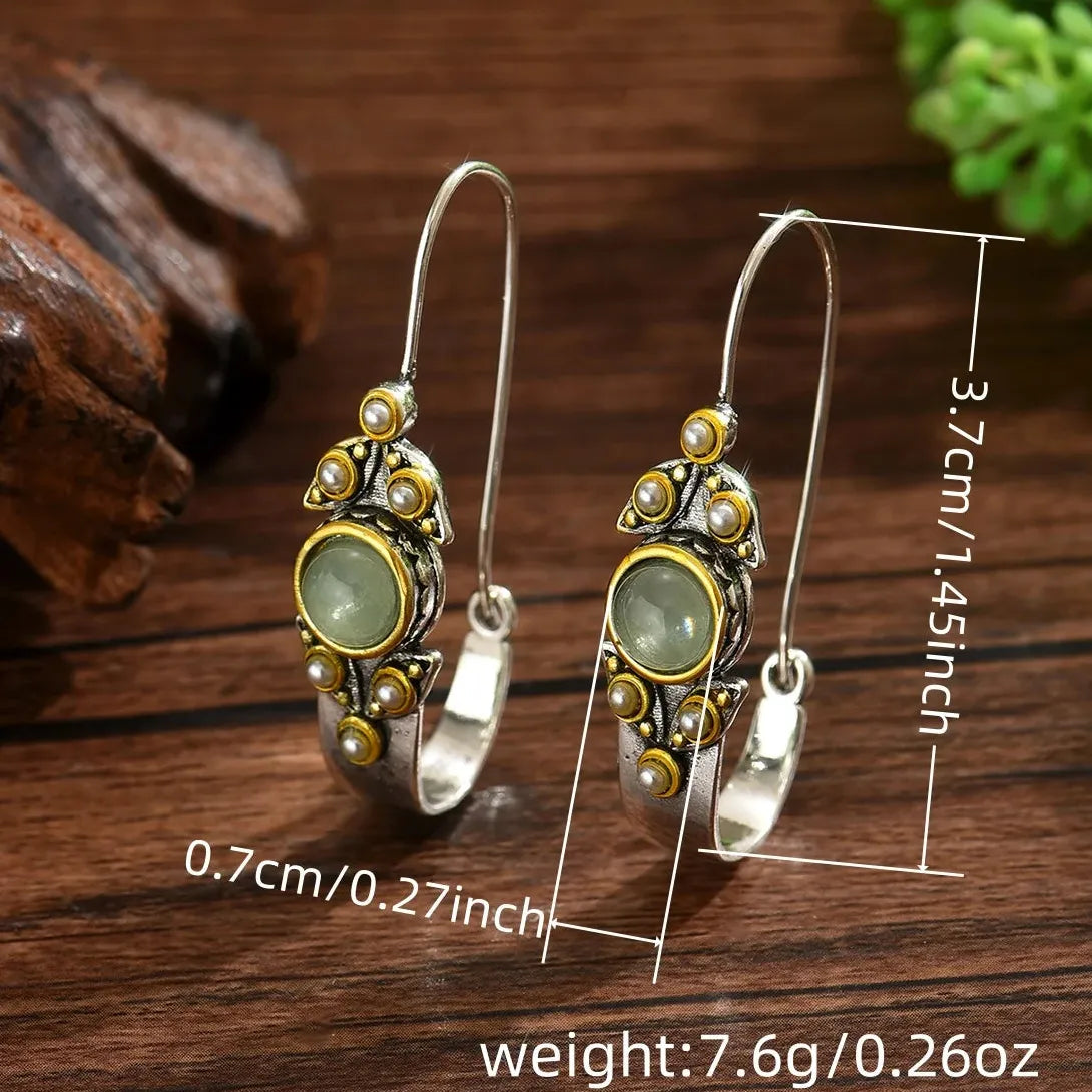 Retro Bohemian Copper Pearl Ring and Geometric Earrings Set for Women