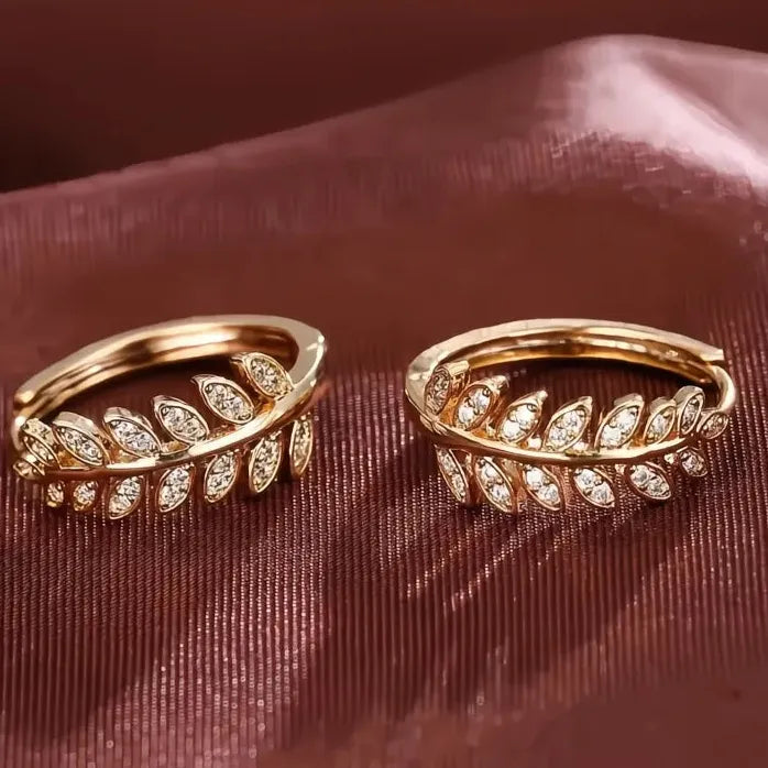 Geometric Leaf Hoop Earrings for Women Copper Alloy CZ Jewelry Gift