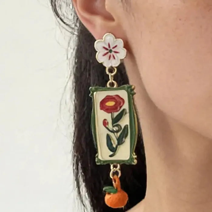 Retro Flower Dangle Earrings for Women Plant Motif Drop Jewelry Vintage Charm