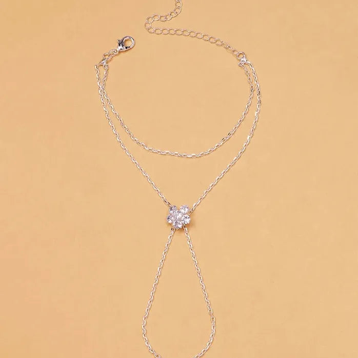 Minimalist Flower Zircon Bracelet for Women Gold Metal Double-Layer Chain Jewelry Charm