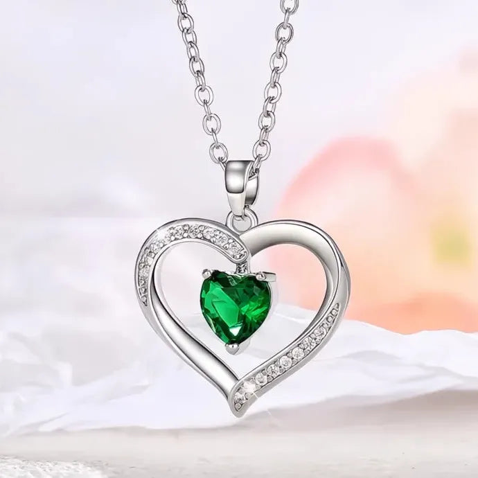 Green Heart Cubic Zirconia Necklace for Women Wedding Anniversary Copper Alloy