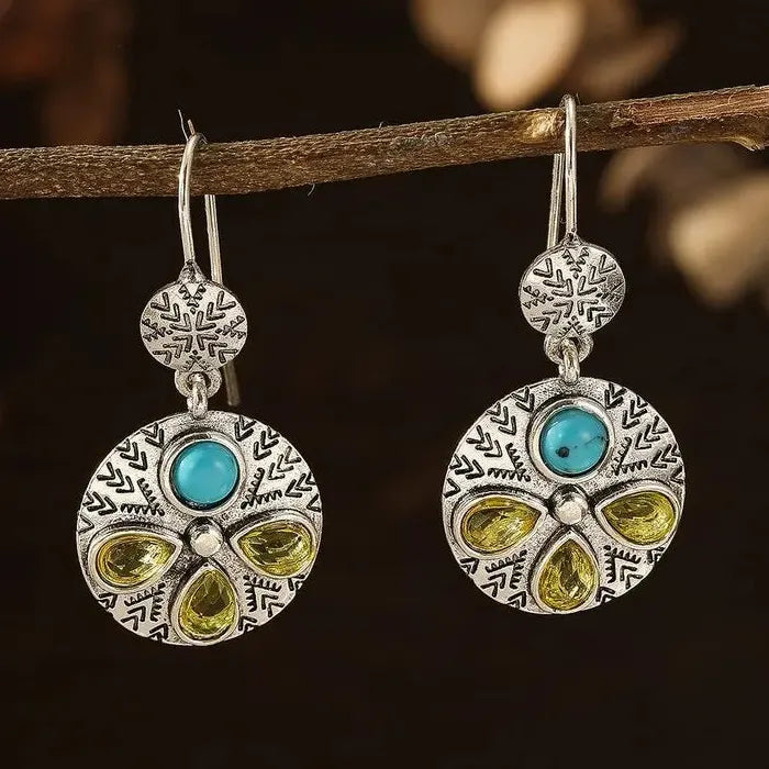 Vintage Multicolor Stone Indian Tribal Drop Dangle Earrings for Women
