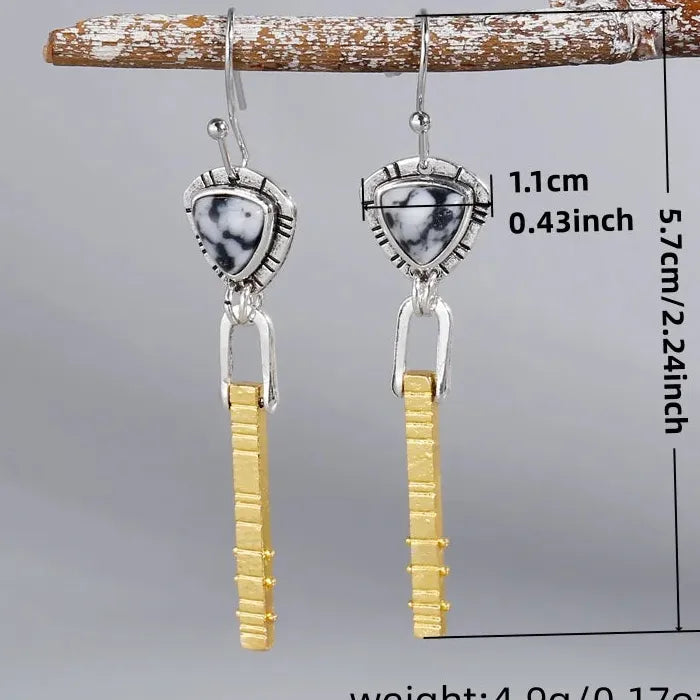 Vintage Geometric Irregular Triangle Black & White Synthetic Stone Drop Earrings for Women