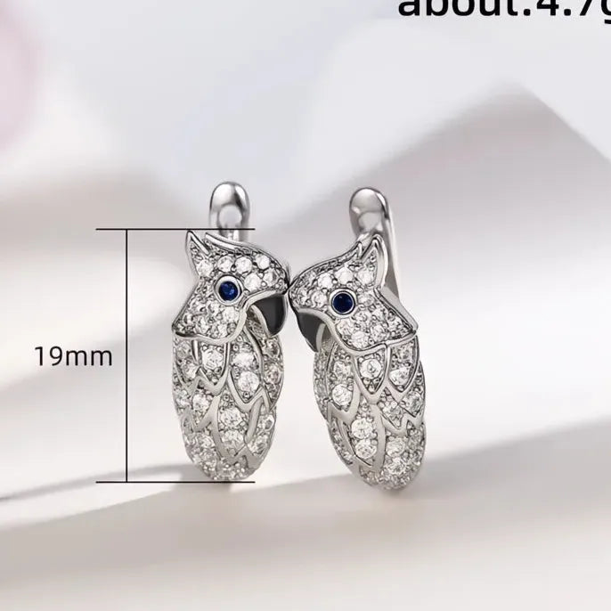 Copper Alloy Owl Hoop Earrings with Cubic Zirconia - Gift for Women