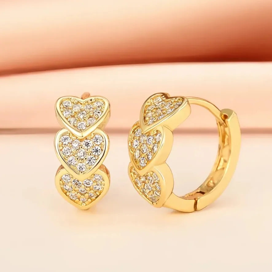 Gold Color Heart Hoop Earrings Women’s Bridal Wedding Dainty CZ Paved Love Jewelry