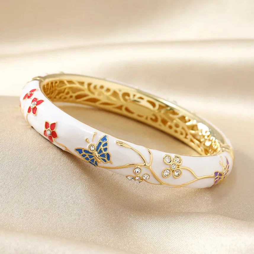 18k Gold Plated Stainless Steel Butterfly Enamel Bangle Featuring Zircon 2025