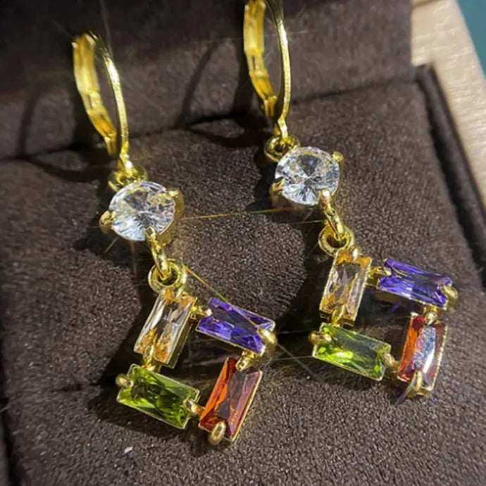 Leaf Flower Design Long Drop Earrings for Women Cubic Zirconia Wedding Jewelry