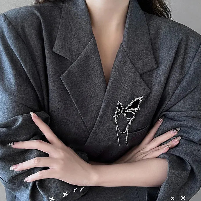 Zinc Alloy Metal Chain Butterfly Brooch Lapel Pin for Men Women