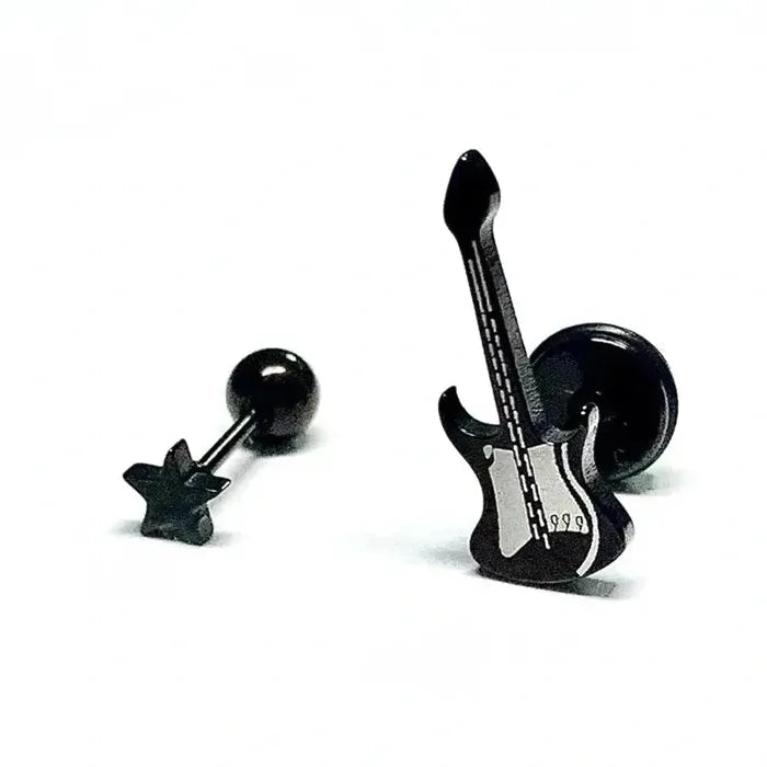 Star Guitar Punk Goth Titanium Steel Stud Earrings for Men Women