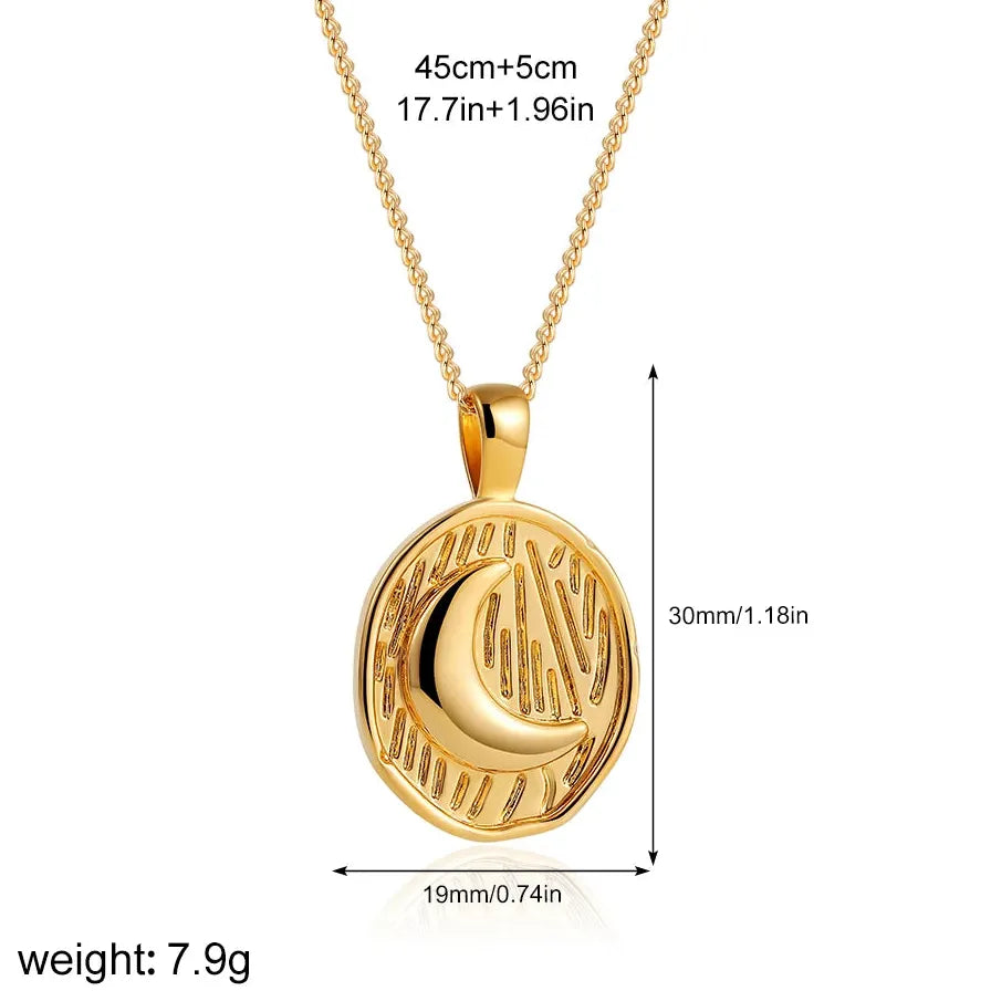 18K Gold Plated Oval Sun Star Pendant Necklace for Women Hypoallergenic Choker Stainless Steel