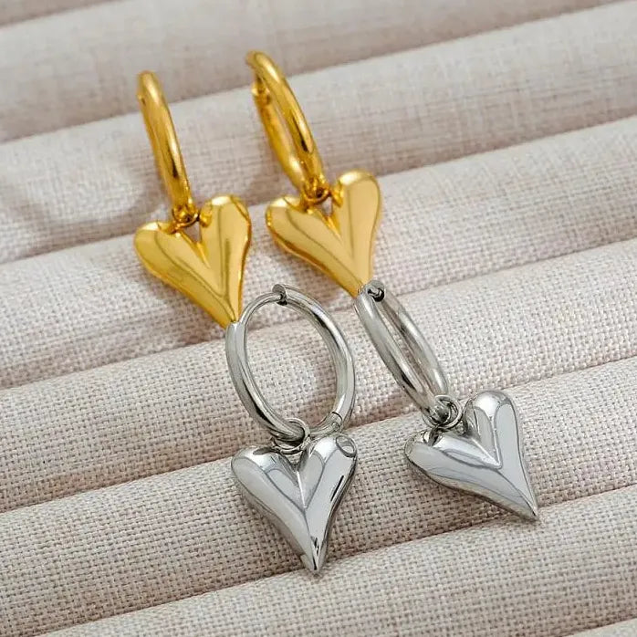Gold Stainless Steel Heart Huggie Hoop Earrings Tarnish Resistant Jewelry for Women