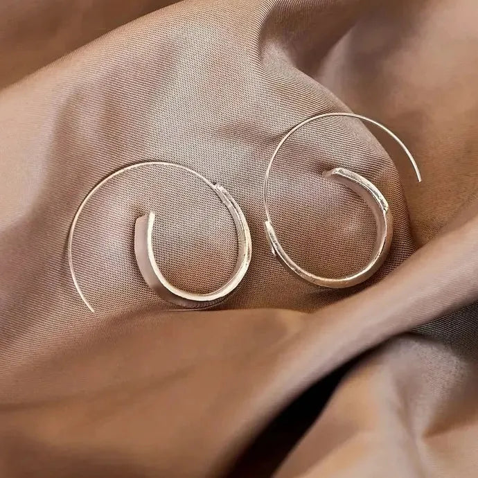 Minimalist Long Hook Spiral Hoop Earrings for Women Zinc Alloy Jewelry