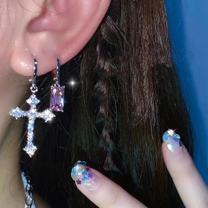 Gothic Rhinestone Cross Drop Earrings Crystal Dangle Jewelry Gift