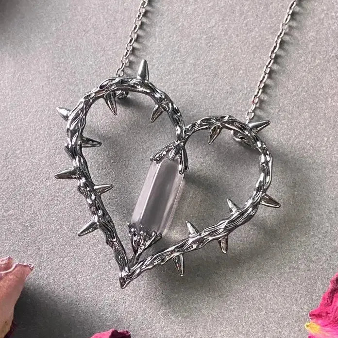 Vintage Thorn Heart Crystal Pendant Necklace Gothic Jewelry Gift for Men Women