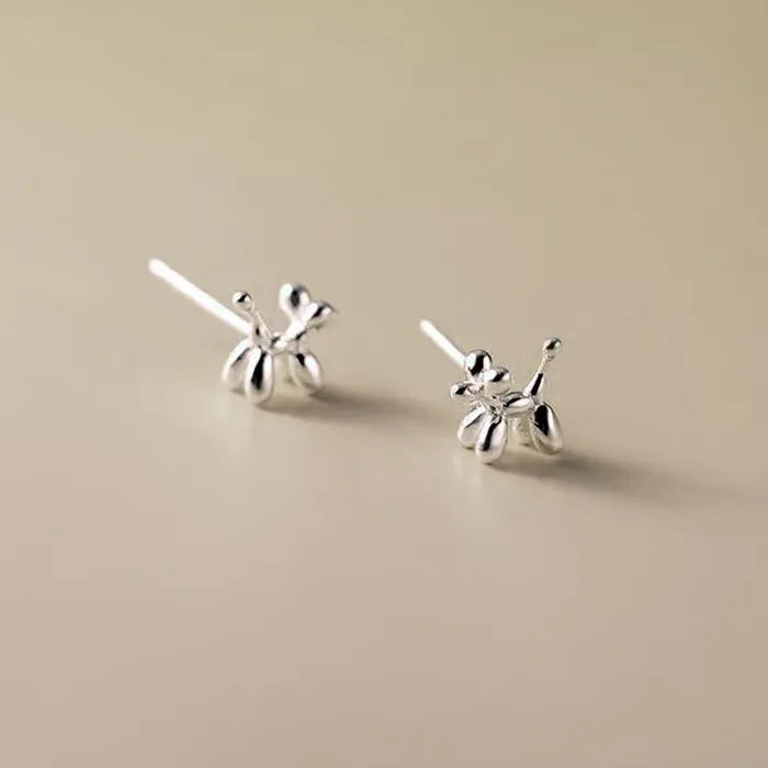 Silver Mini Balloon Dog Stud Earrings for Women Korean Jewelry