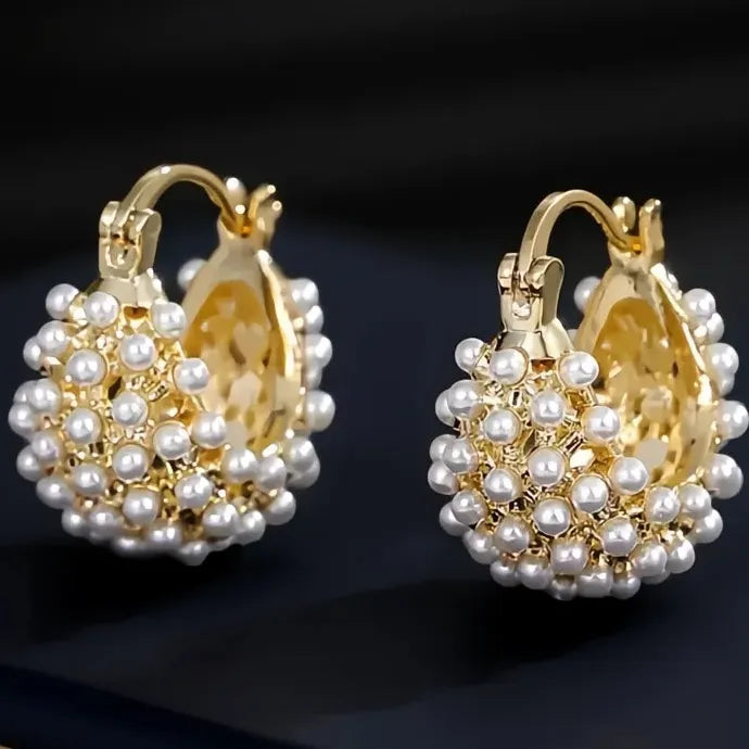 Elegant Copper Alloy Pearl Hoop Earrings for Party Wedding Gift