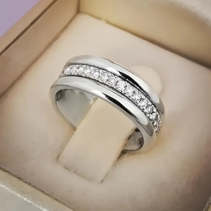 Women’s Geometric Brass Ring with Cubic Zirconia Pave Setting Jewelry