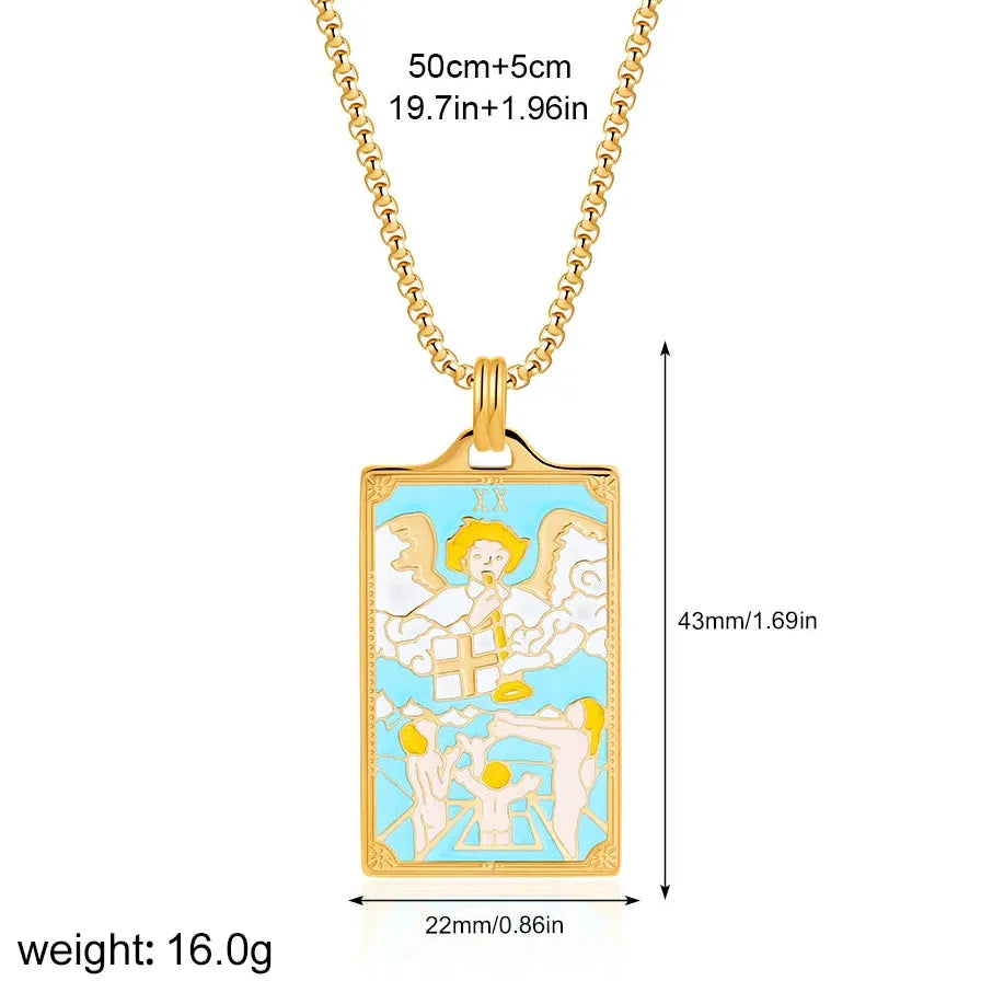 Vintage Gold Plated Stainless Steel Tarot Card Pendant Necklace for Women Punk