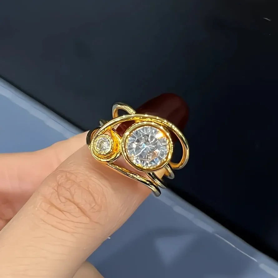 Women's Geometric Cubic Zirconia Wedding Bridal Ring Brass Jewelry