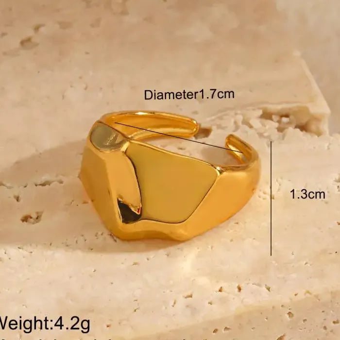 Stainless Steel Wide Irregular Thick Ring for Women Men Gold & Silver Band