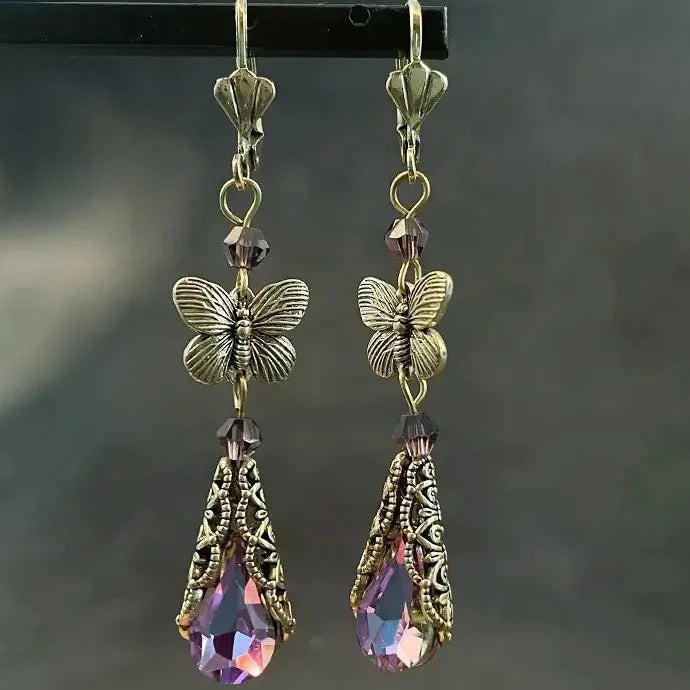 Butterfly Geometric Drop Earrings for Women Gold Blue Stone Zinc Alloy Jewelry