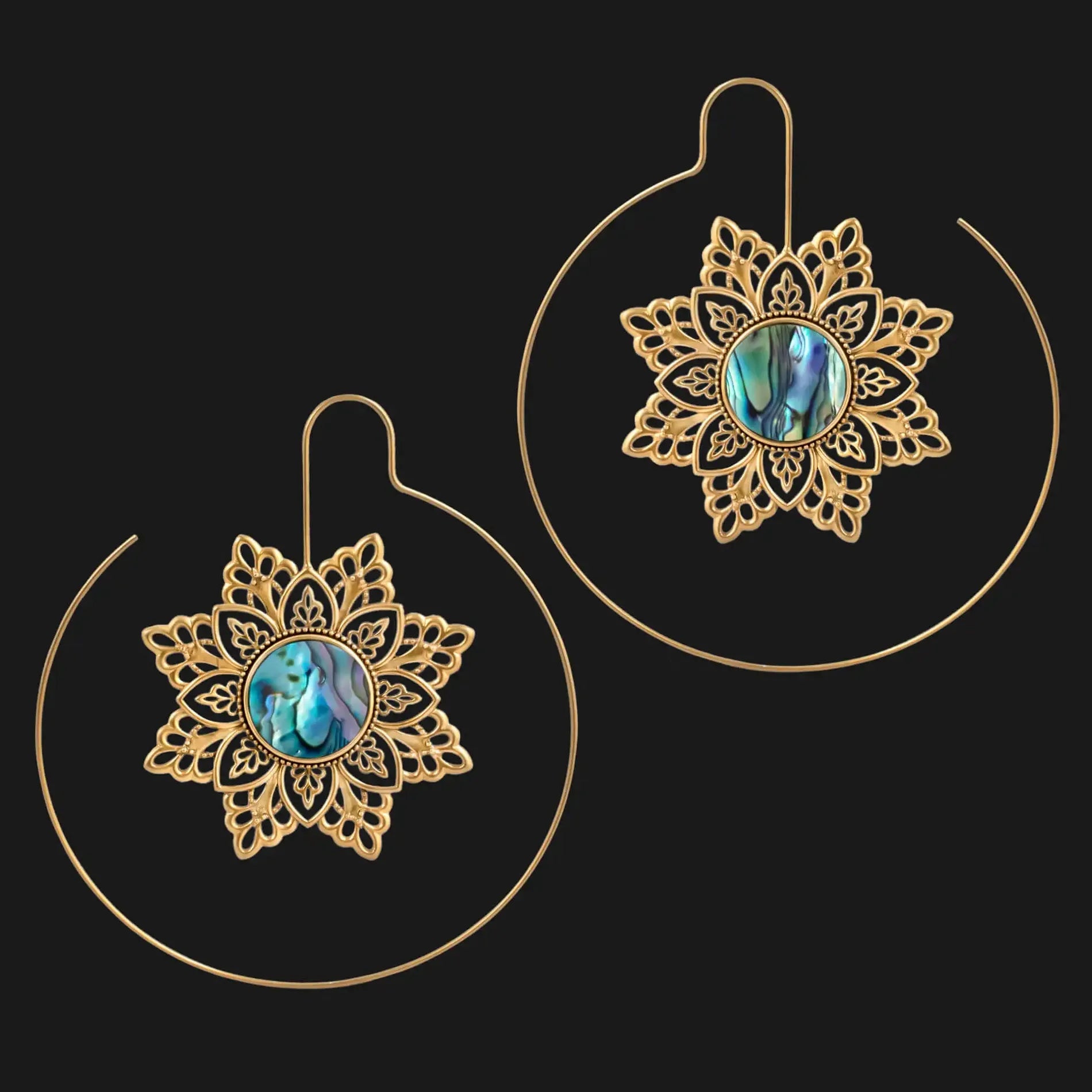 Vintage Gold Shell Round Drop Earrings Metal Carving Hollow Snowflake Jewelry