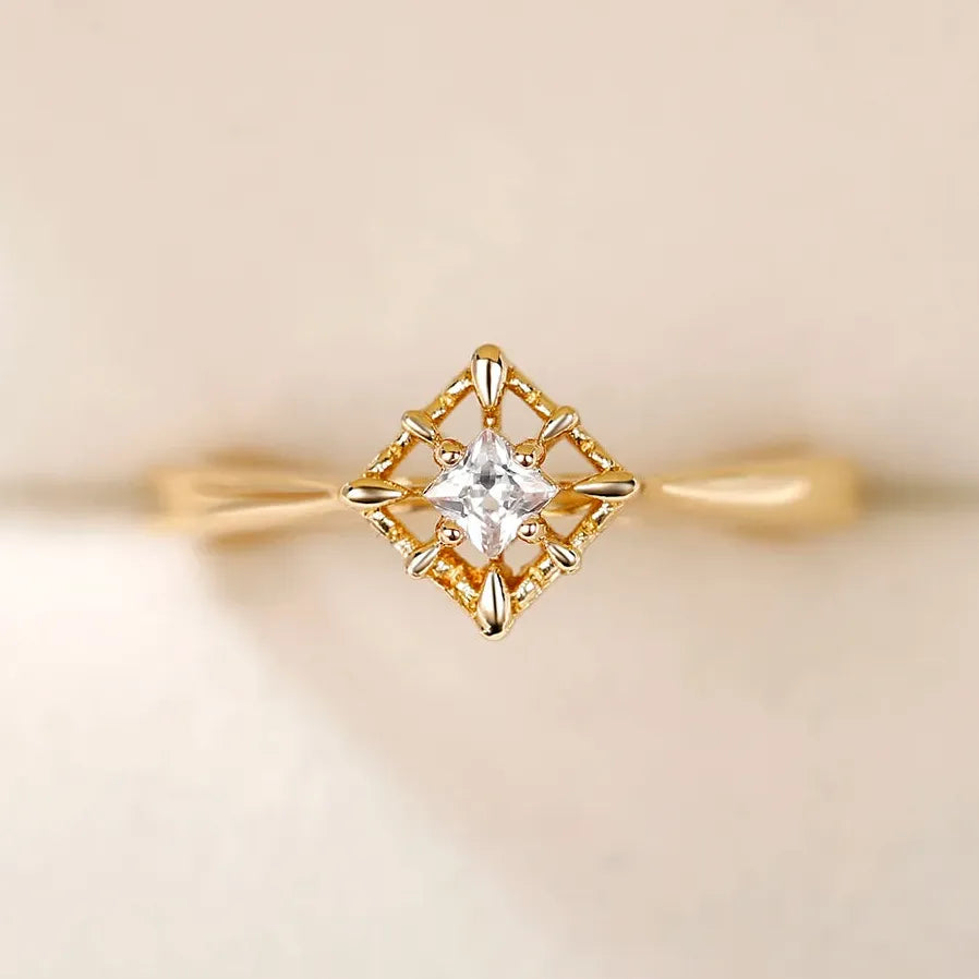 2022 Gold Color Women's Geometric Cubic Zirconia Wedding Ring