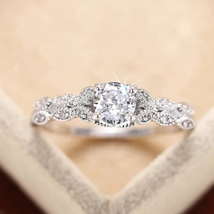 Geometric Cubic Zirconia Brass Wedding Band Ring for Women